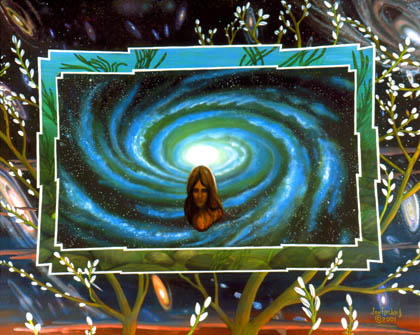 Praying spirit, galaxy,deep space, budding tree of life, 